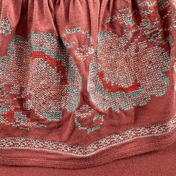Knox Rose Womens Top Medium Rust Red Embroidered Sleeveless Shirt BOHO Stretch - Picture 3 of 9